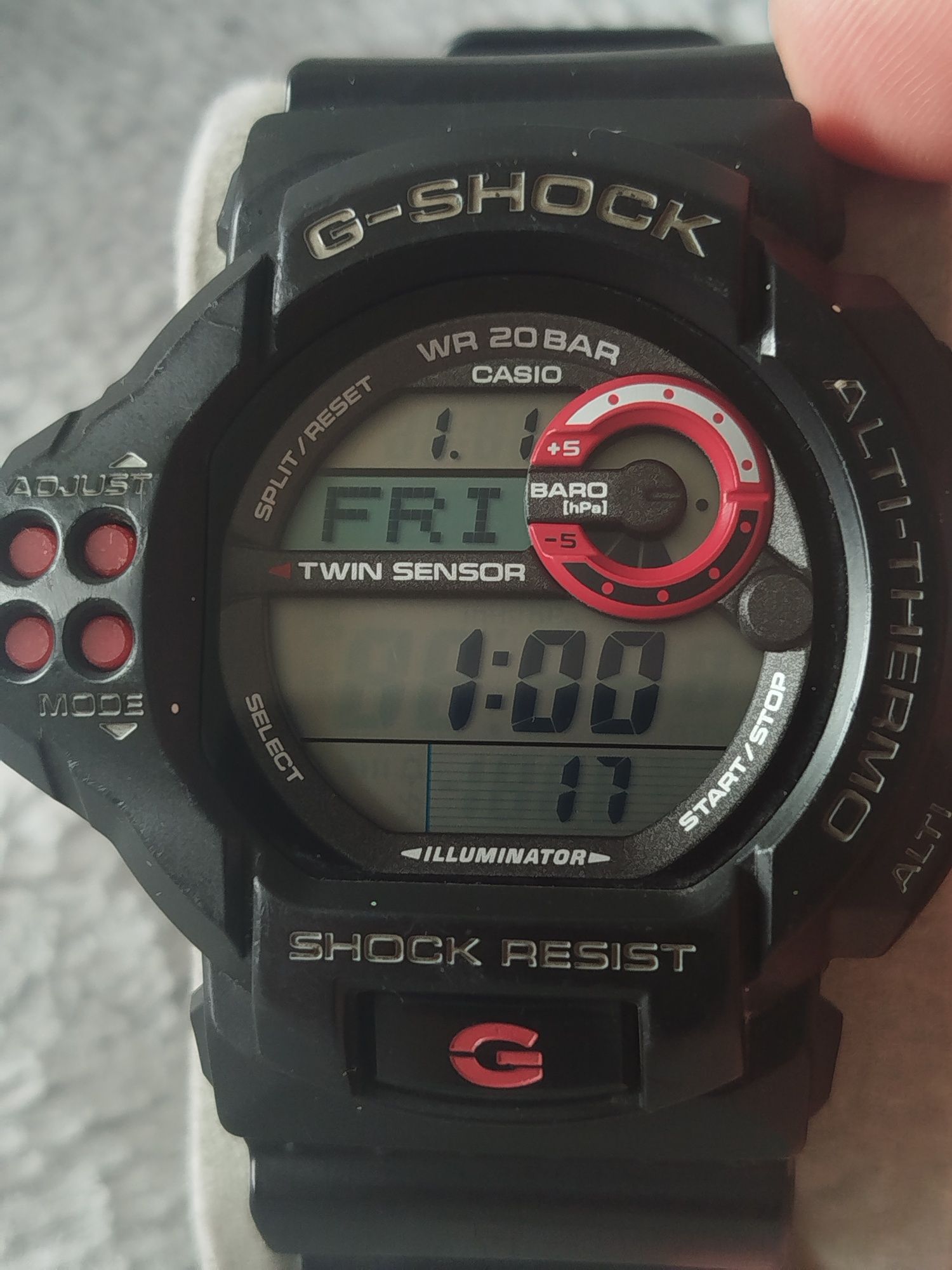 Zegarek Casio G-Shock Twin Sensor GDF-100 black red vintage y2k retro