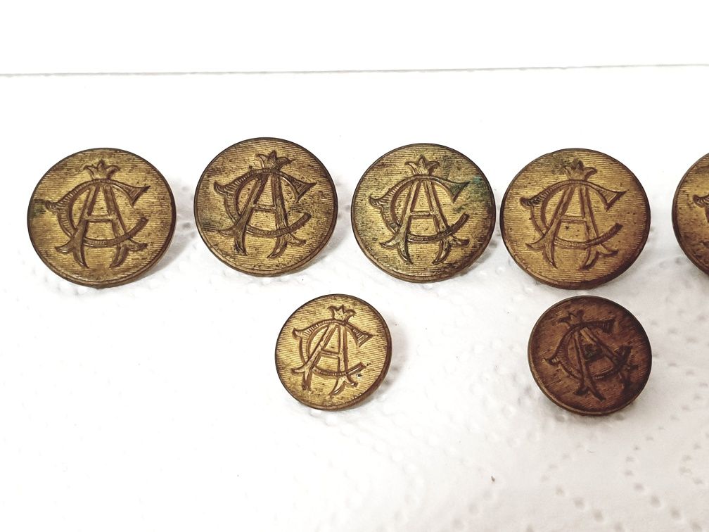 Conjunto de 12 antigos botões dourados franceses T. W. & W. Paris