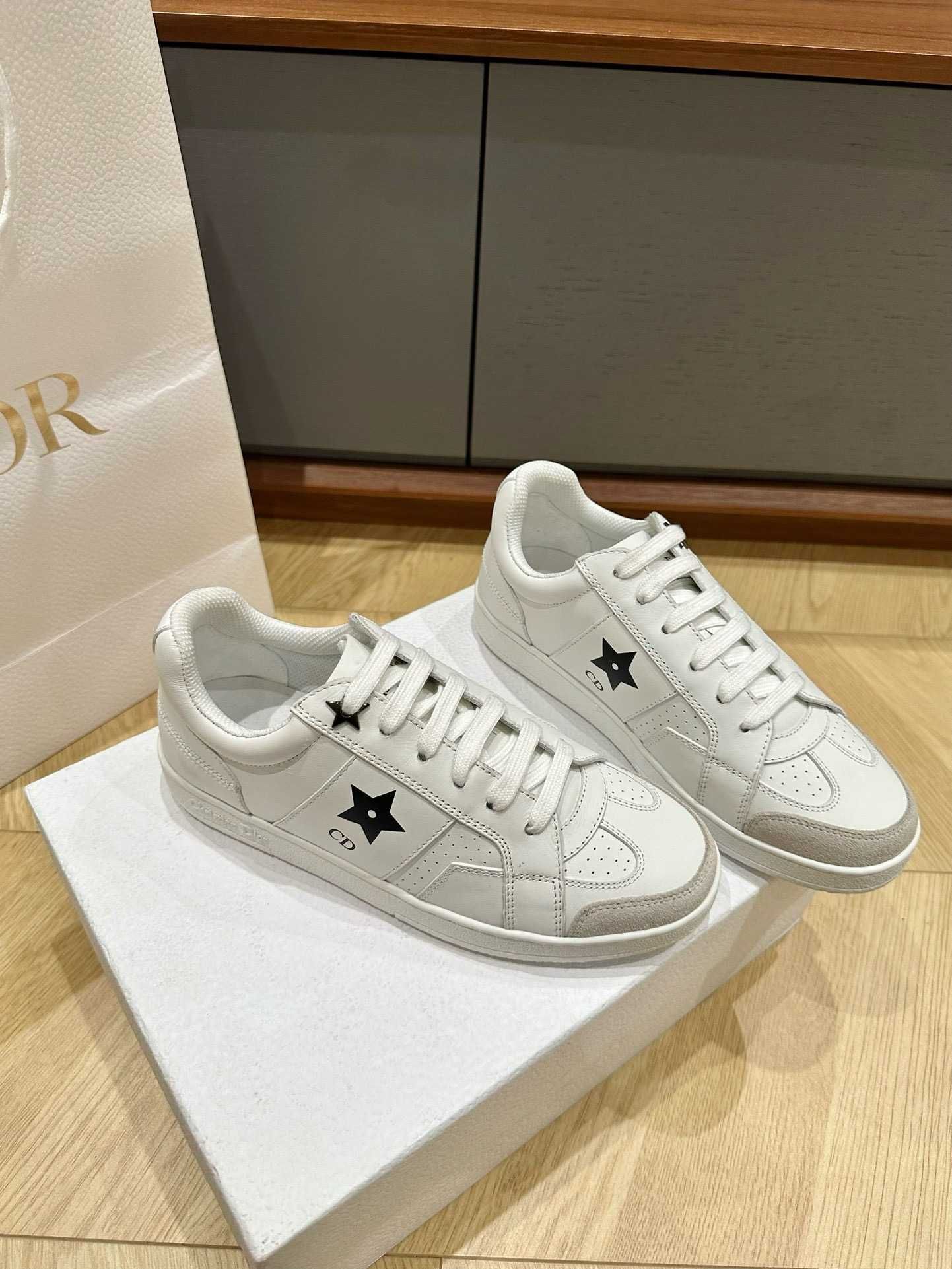 38 39 40 Женские белые кожаные кеды кроссовки Диор Dior Star Діор