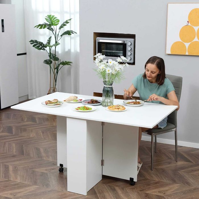 Mesa extensível dobrável de cozinha, de jantar, de apoio branca 140x75