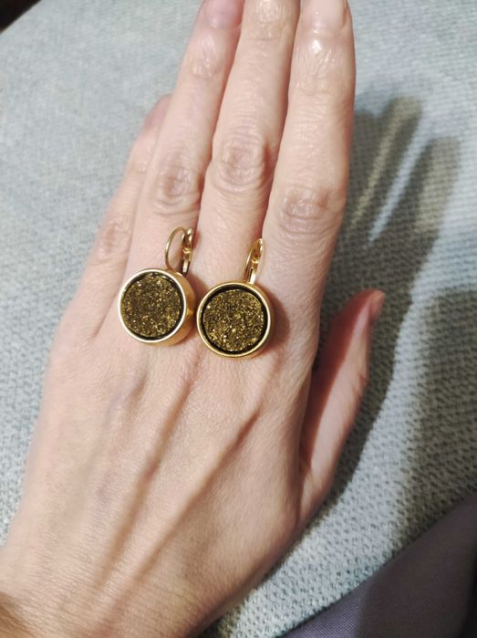 Danon — позолочені сережки з натуральною друзою агату, оригінал