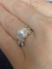 Кольцо золотое бриллианты жемчуг Винницкий завод "Кристалл" размер 16