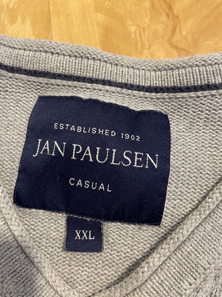 Jan Paulsen XXL męski sweter bawełna w serek ciepły Vintage