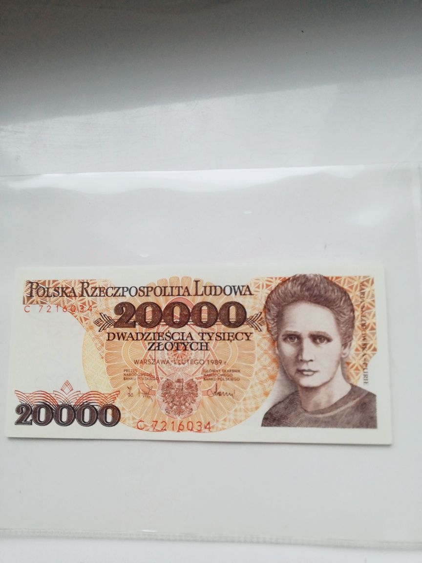 Polska banknot kolekcjonerski 20 tys 1989 rok Sklodowska