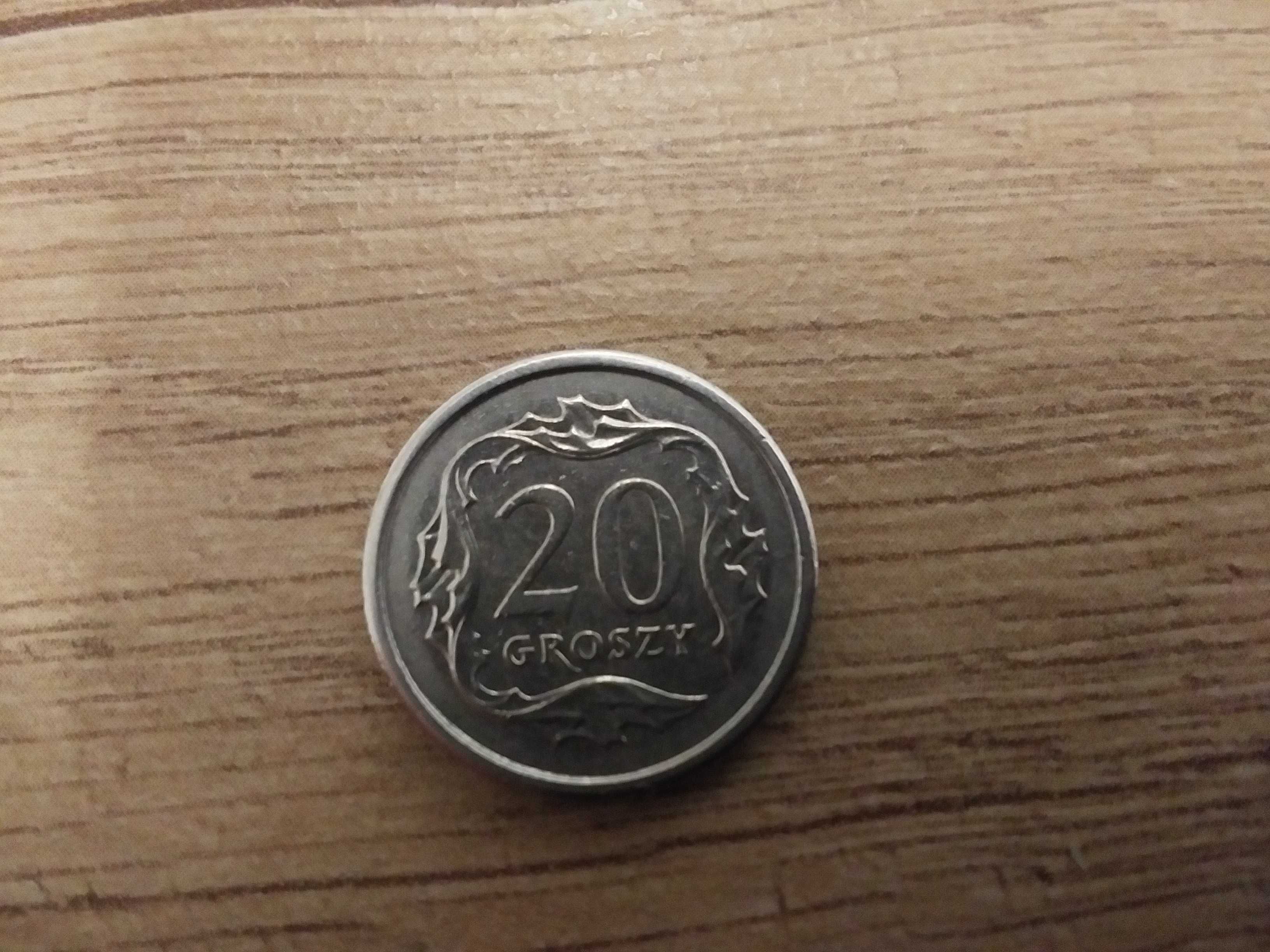 Skrętka moneta obiegowa 20 gr groszy 2007 destrukt skręcona groszówka