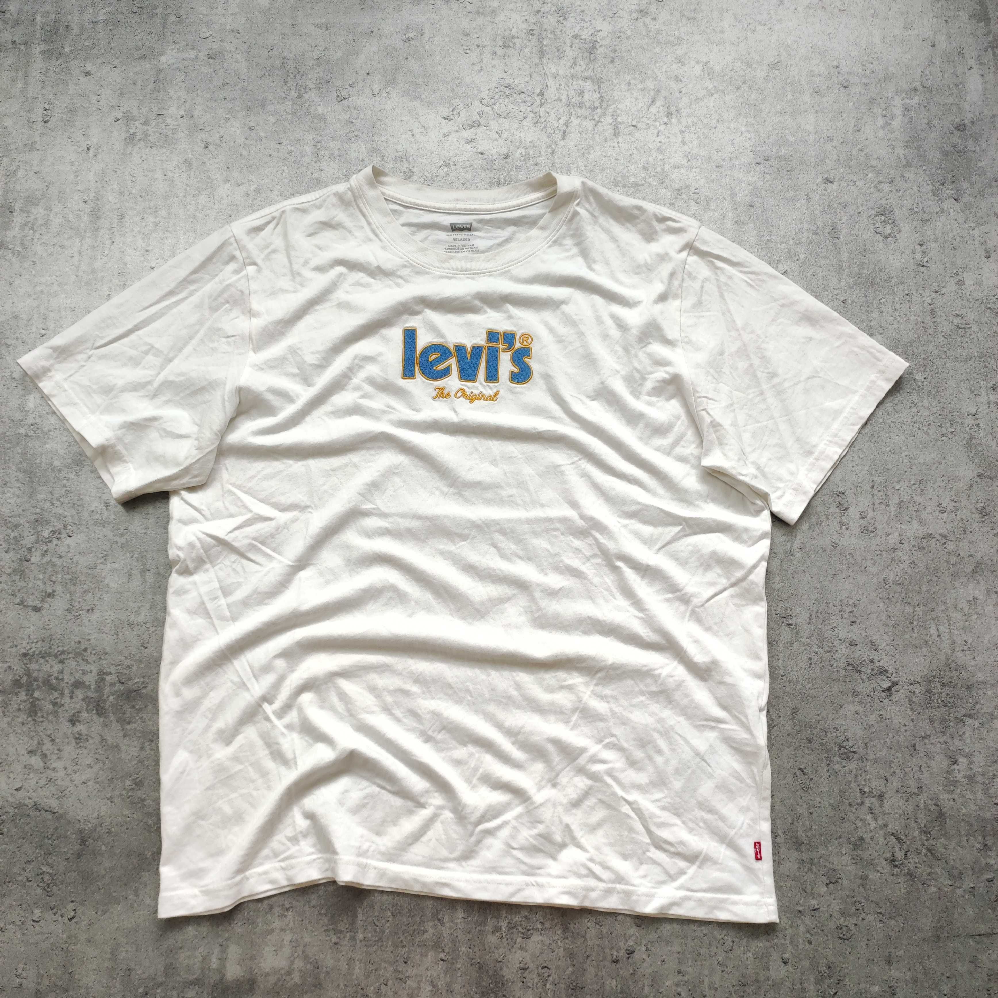 MĘSKA Bawełna PREMIUM Koszulka Biała Levis Haft Logo Elegancka Casual