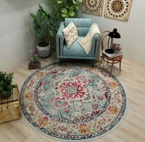 Dywan okrągły do salonu styl retro 120x120 vintage