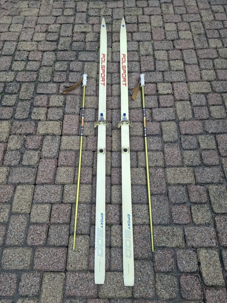 Zestaw narty biegowe Polsport Epoxy 500 + kije retro PRL, lata 70/80