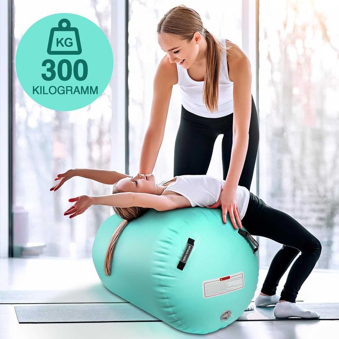 Mata gimnastyczna dmuchana Air Roll wałek 100x60 cm z pompką zielony