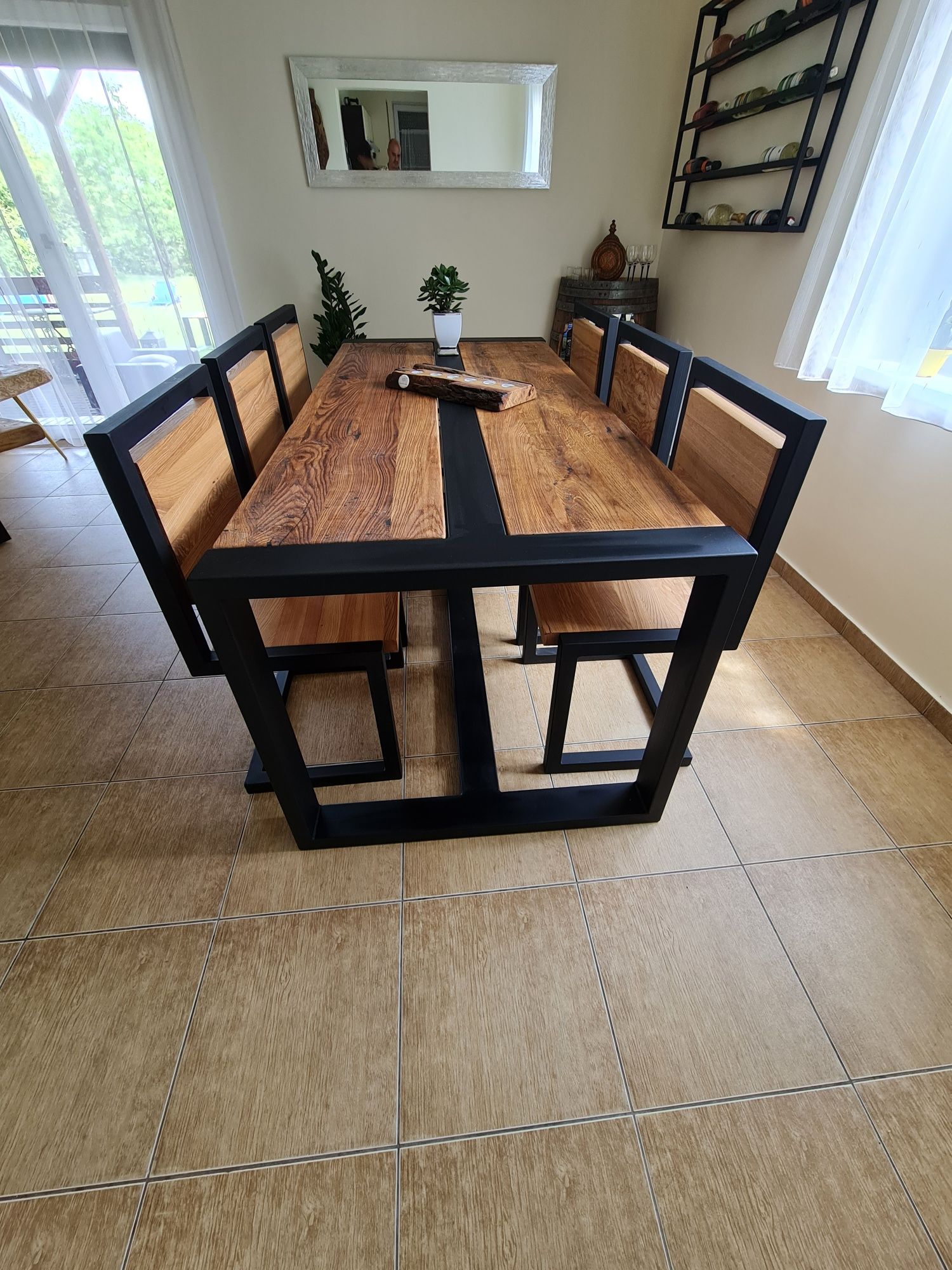 Stół drewniany dębowy dąb szczotkowany zestaw ogrodowy drewniany loft