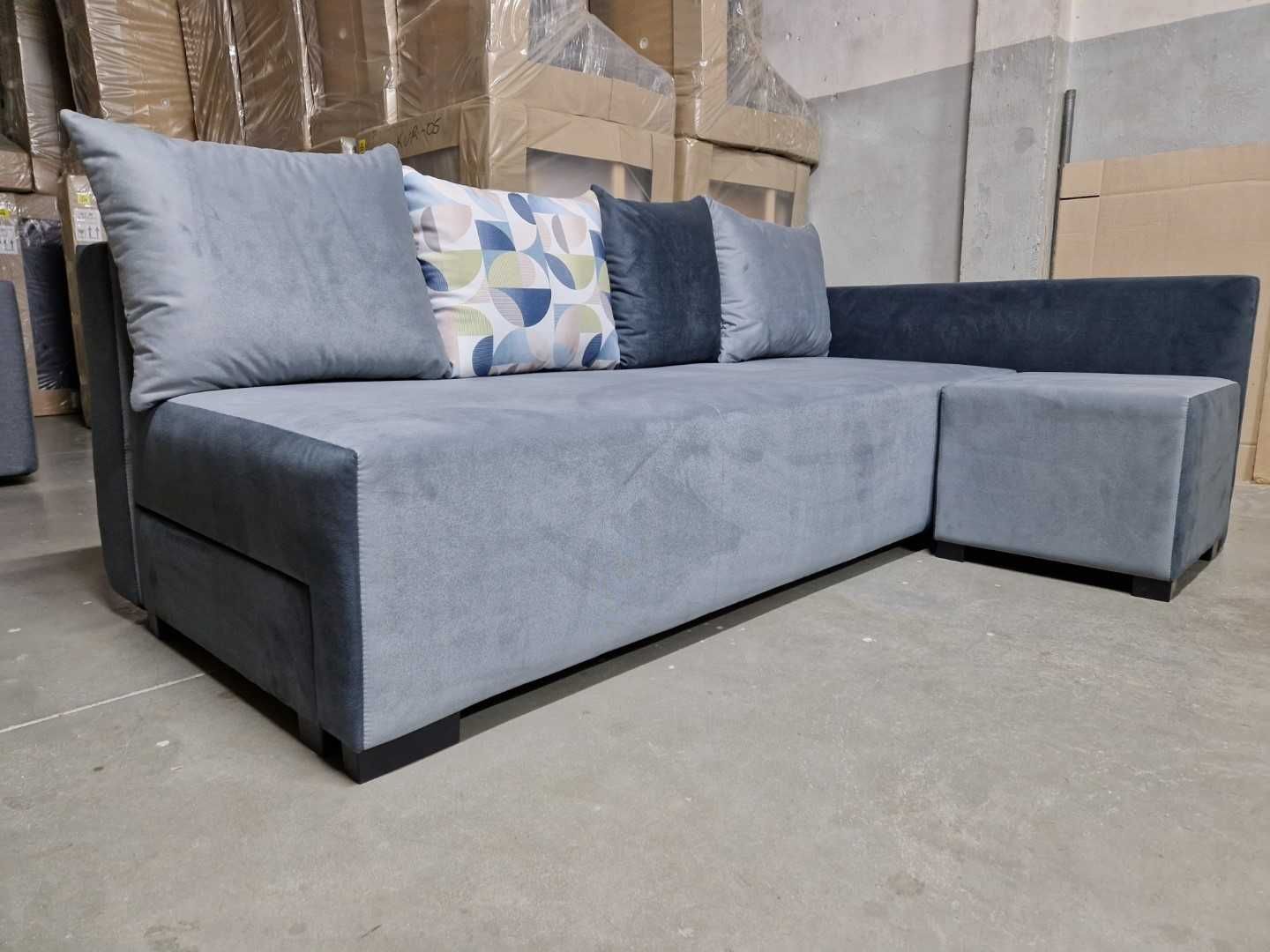 NOWA sofa narożna z pufą BONNELL funkcja spania + duży schowek automat