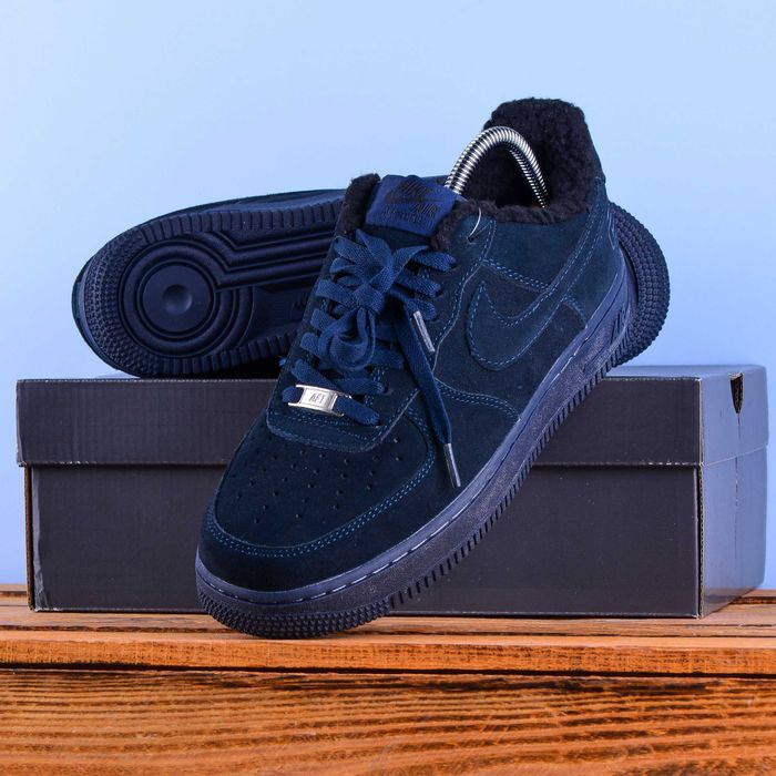 (2103) Зимові Кросівки Nike Air Force темно-сині на хутрі (41-46) найк