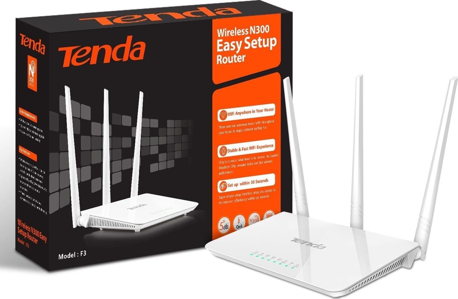 Роутер, маршрутизатор, бездротовий Tenda F3, WiFi4, N300, 100Мбіт/с/s