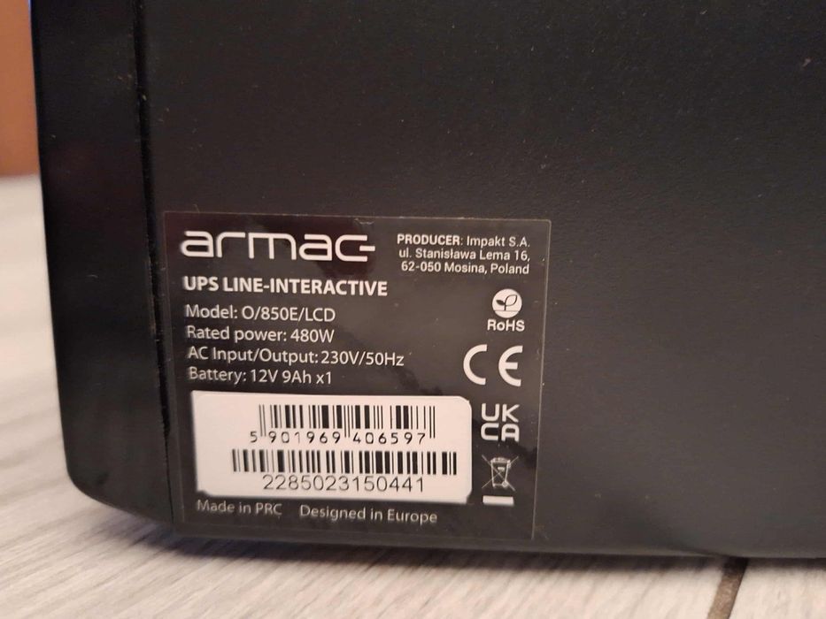 Zasilacz awaryjny UPS Armac Office 850E LCD Line-Interactive – 100% sp