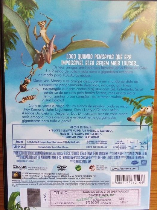 Idade do Gelo 3 Despertar dos Dinossauros inclui cartaz e vário extras