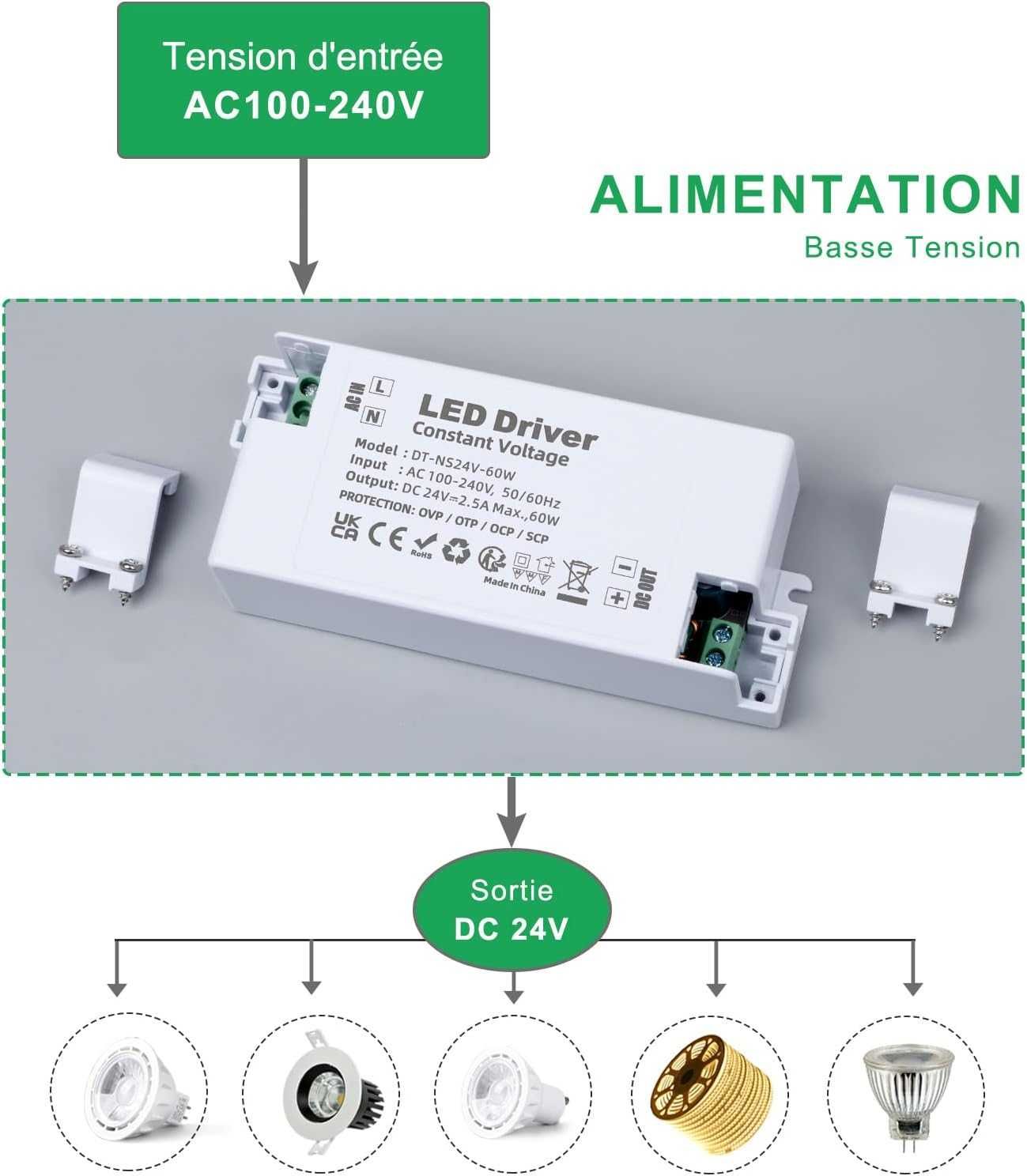 Zasilacz do LED REYLAX 24V 60W 2.5A przetwornik transformator AC DC