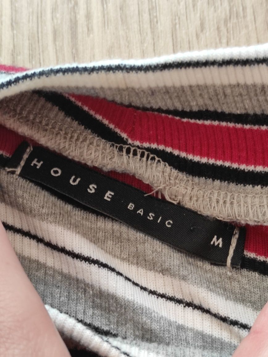 Koszulka damska tank top w paski turtleneck house szaro-czerwony