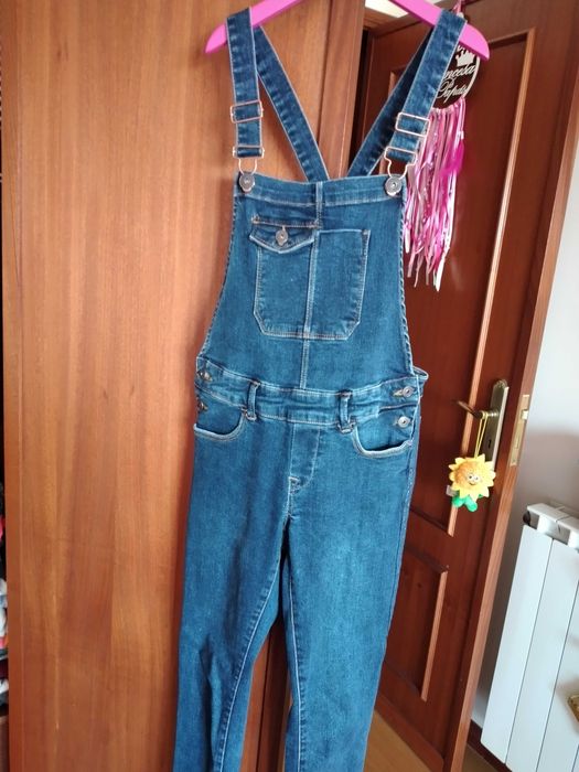 Calças jardineiras ganga, Tiffosi, 10 anos, novas