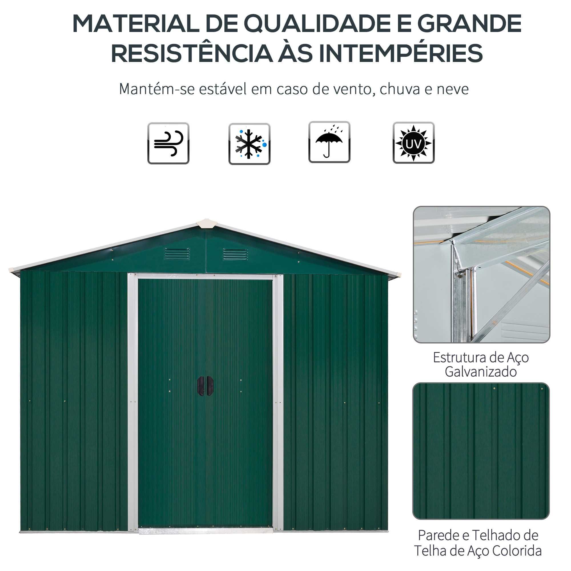 Abrigo Jardim Metal 4,1m² Verde 236x174x190 cm Novo