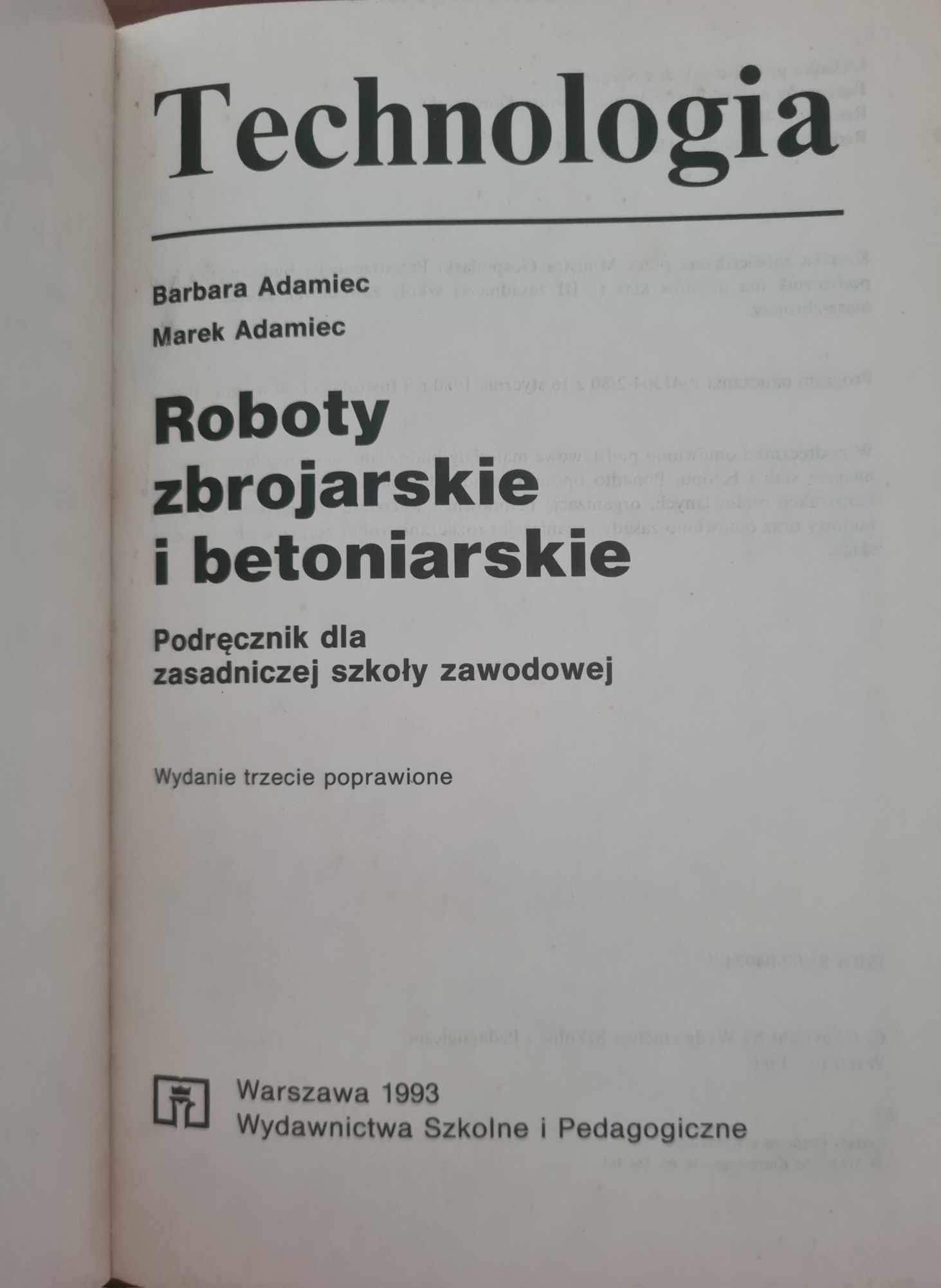 Roboty zbrojarskie i betoniarskie - Technologia. Książka