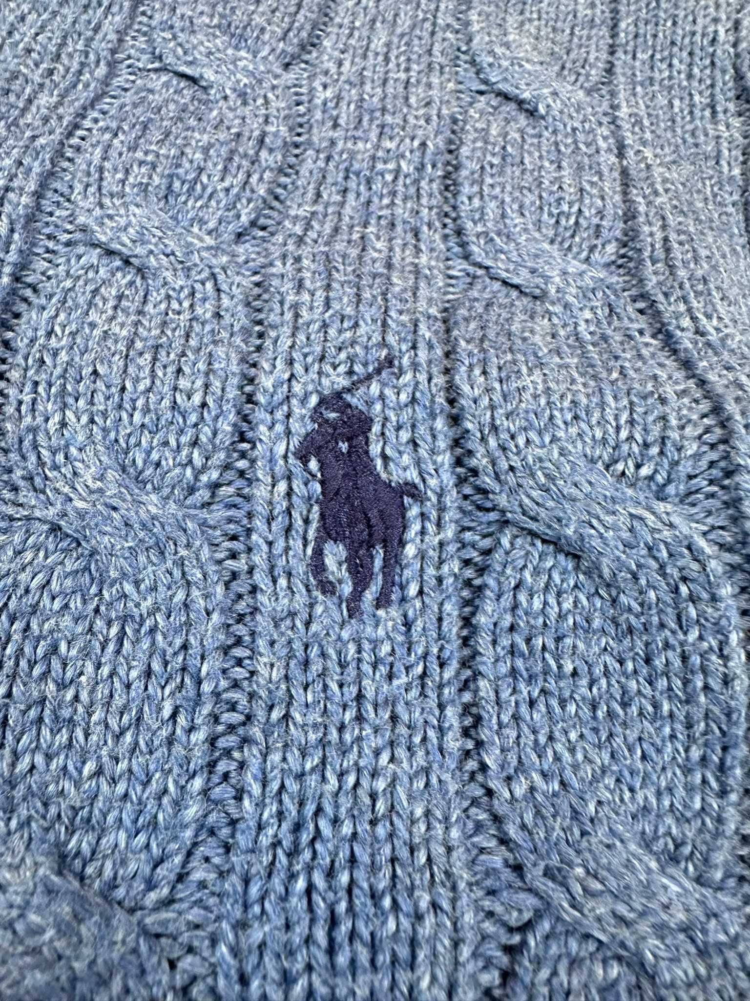 Sweter Ralph Lauren warkocz niebieski męski polo r. S