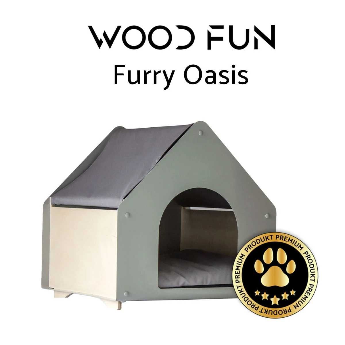 Wood Fun Furry Oasis domek legowisko dla kota, kolor szary