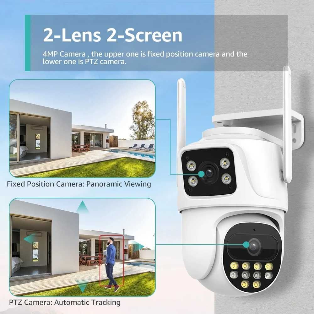 ДВІ КАМЕРИ в 1. Відеоспостереження WiFi 8MP IP поворотна Вулична iCSee