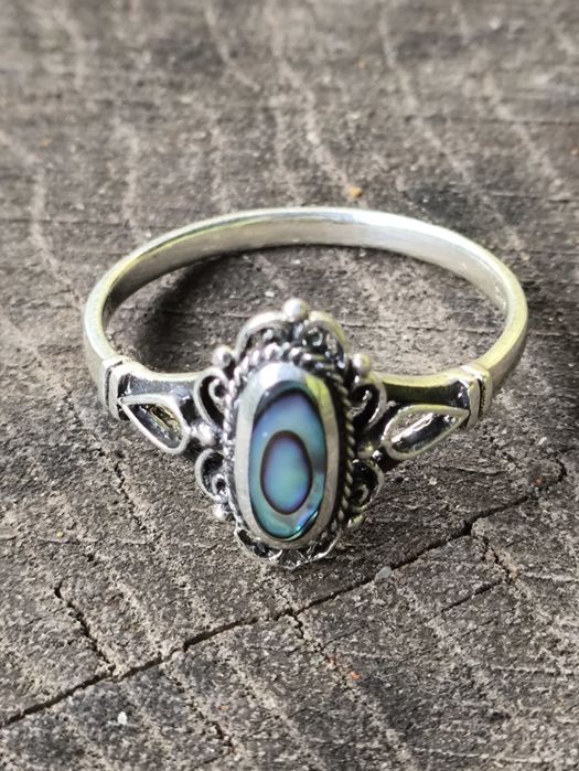 Stary srebrny pierścionek muszla abalone . Vintage