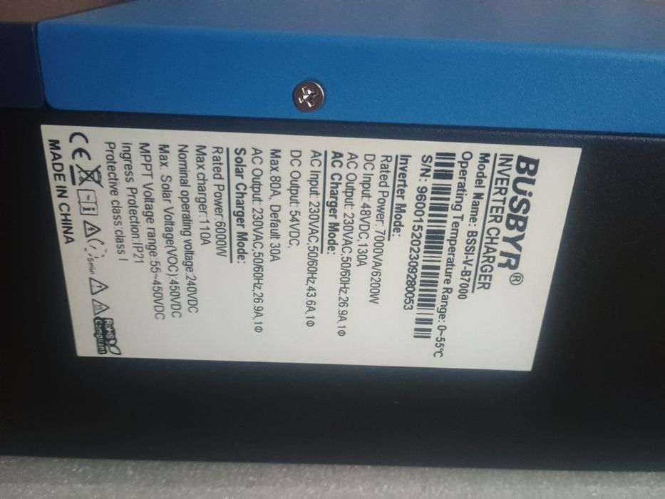 Гібридний сонячний інвертор Busbyr 7000v/6200w 48v