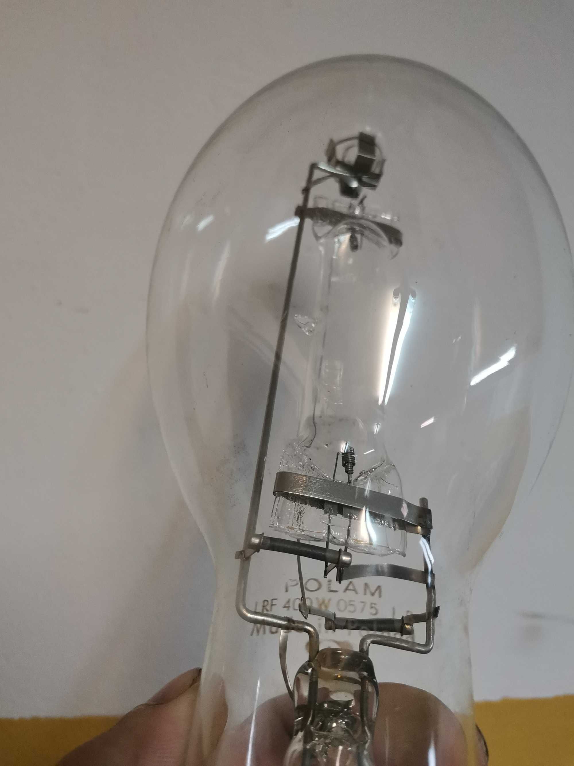 Lampa rtęciowa Polam LR 400W bez luminoforu oryginał 1975r LRF żarówka