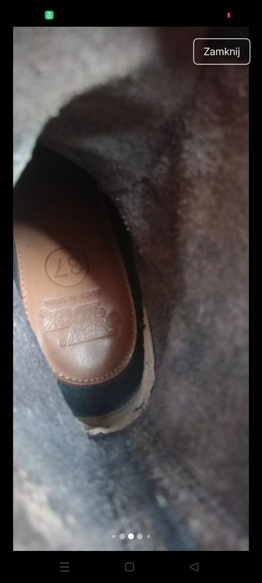 Buty new rock 37 czarne na obcasie ze skóry wiązane gothicana na zamek