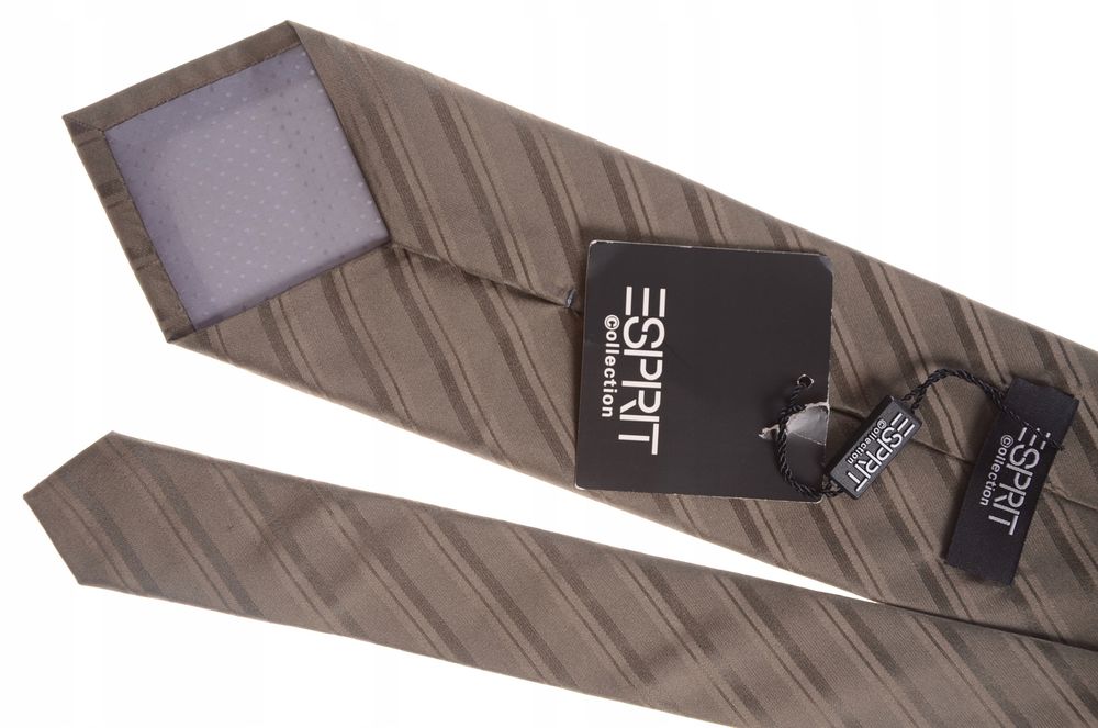 ESPRIT jedwabny oliwkowy krawat w paski 9 cm