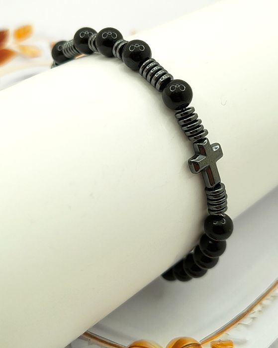 Różaniec na Rękę Bransoletka Turmalin Hematyt - Męski/Unisex