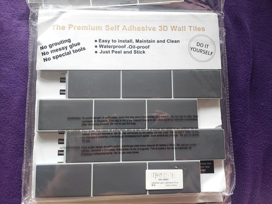 Samoprzylepna ciemnoszara płytka mozaikowa dekoracyjna 3D 12x12cm do k