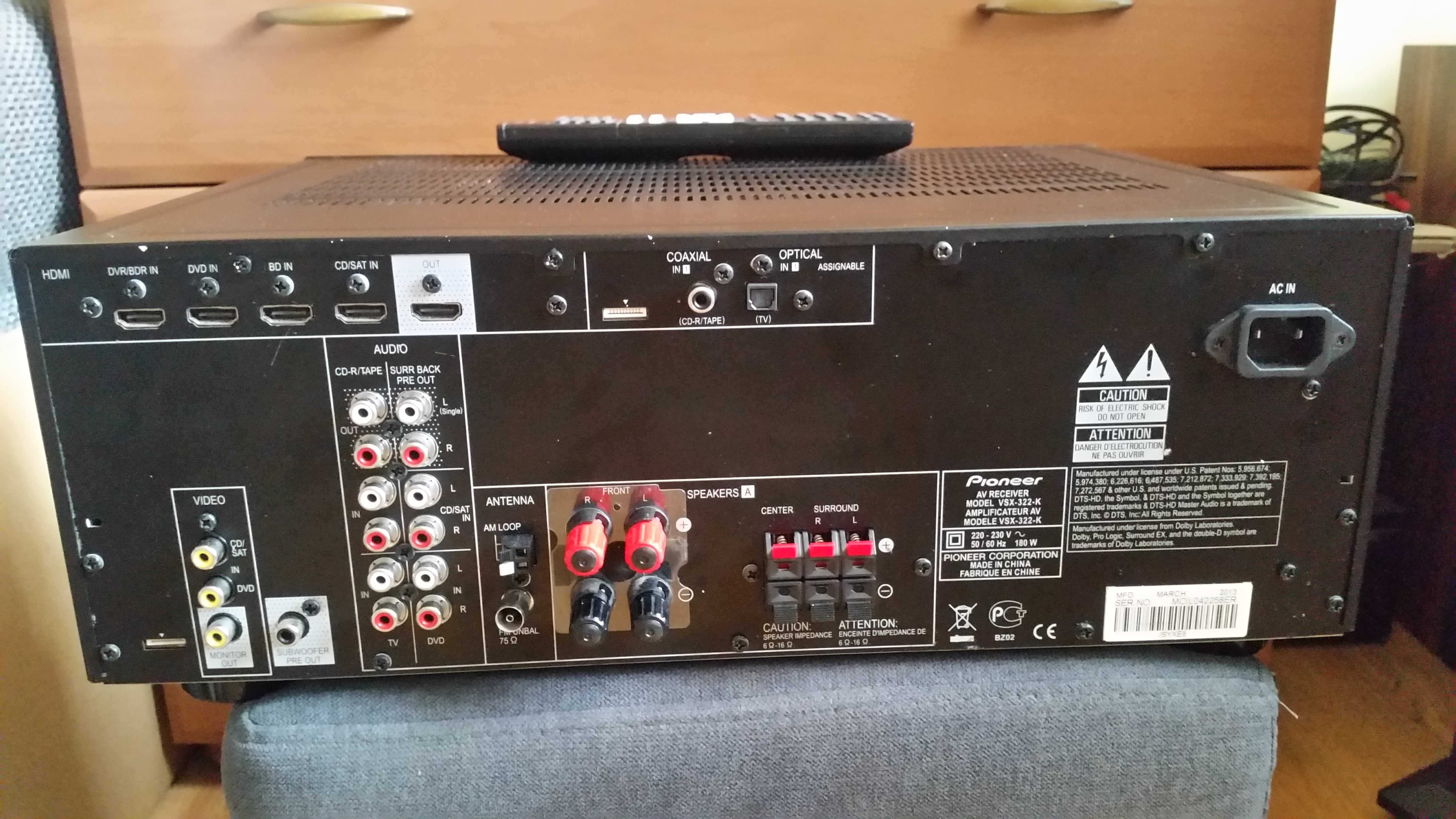 Amplituner Pioneer VSX-322-k z hdmi , do naprawy.