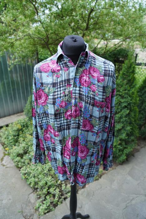 Claude Vigo męska koszula w kwiaty wiskoza vintage retro L