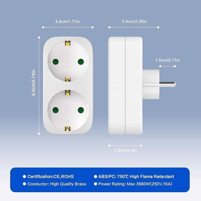 rozgałęźnik adapter 2 w 1 gniazda 3 szt