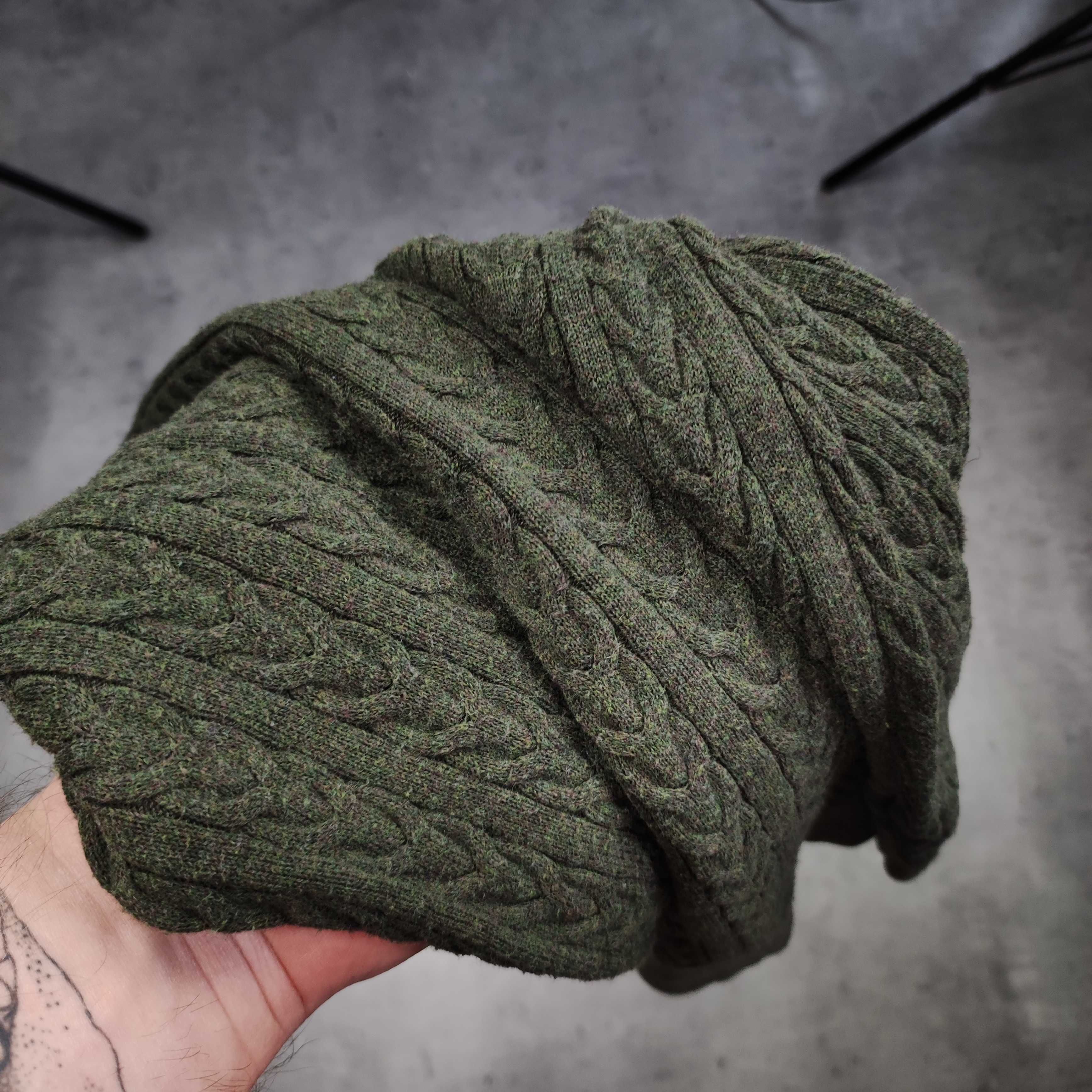 DAMSKI Sweterek Sweter Warkocz Pleciony Tommy Hilfiger Bawełna Khaki