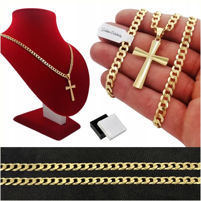 Złoty Łańcuszek Męski Z Krzyżykiem Pr. 585/925 Diamentowany Krzyż Dla