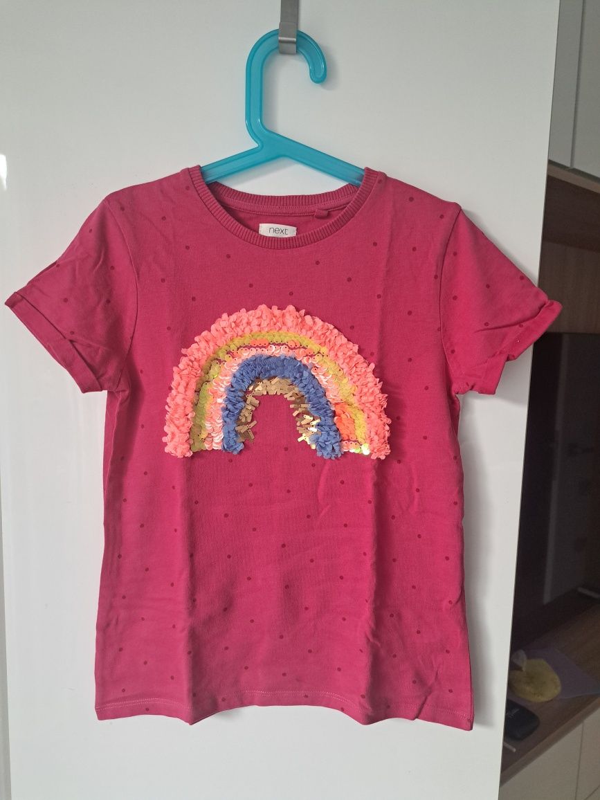 T-shirt next 128 134 różowa fuksja tęcza