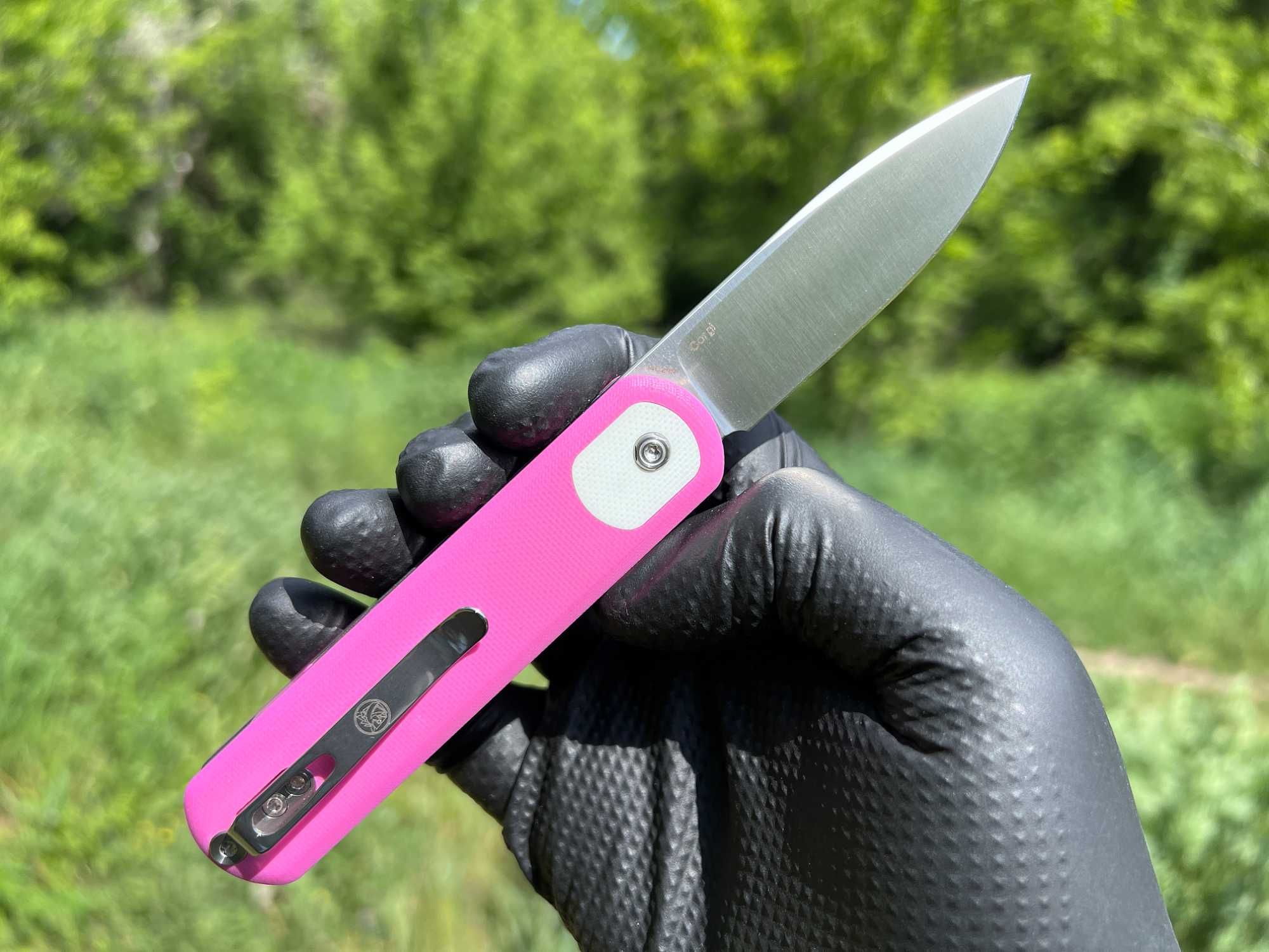 Складний ніж Vosteed Corgi Flipper Button Lock Pink G10
