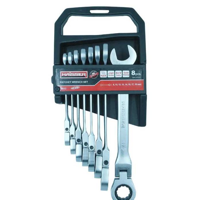 (48502)Набір ключів комбінованих з тріскачк шарнір 8 шт. 8-19м HAISSER