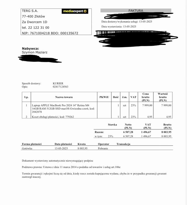 macbook pro m4 16/512 ZESTAW