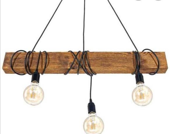 Lampa wisząca loftowa belka drewno, drewniana, industrialna