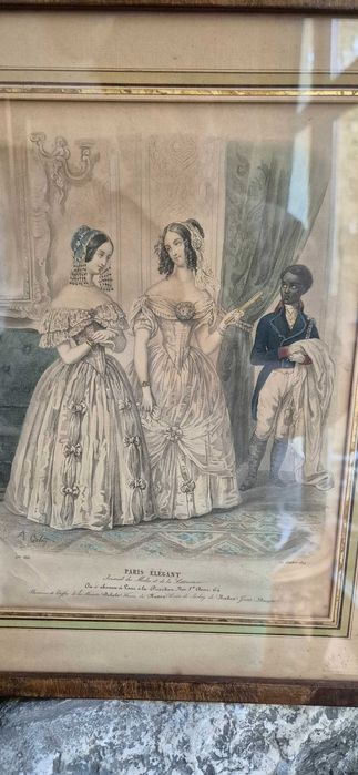 Antyk stara litografia druk modowy Paryż 1844 Francja glamour