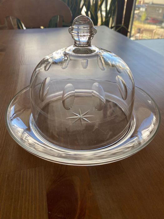 Maselnica pojemnik na ser ciasto klosz Art Deco oliv szkło ołowiowe