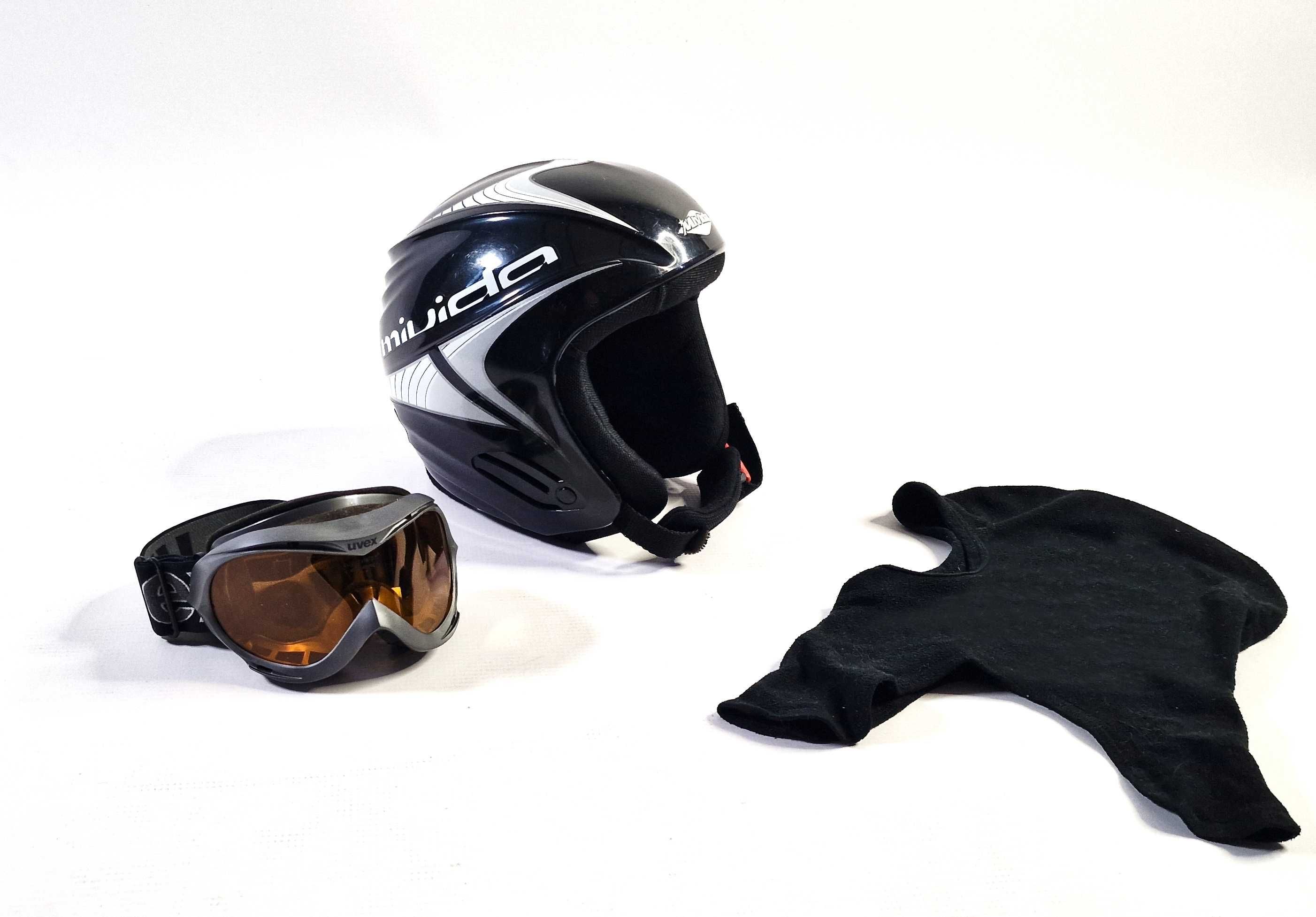 Kask MIVIDA, gogle UVEX, kominiarka dla dziecka 5-7 lat