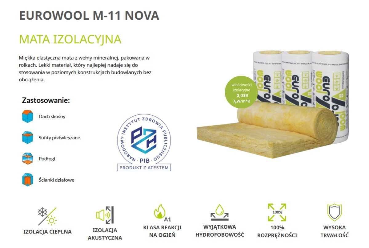 Wełna w rolce lambda 039 5cm 10cm 15cm 20cm Eurowool poddasze strych