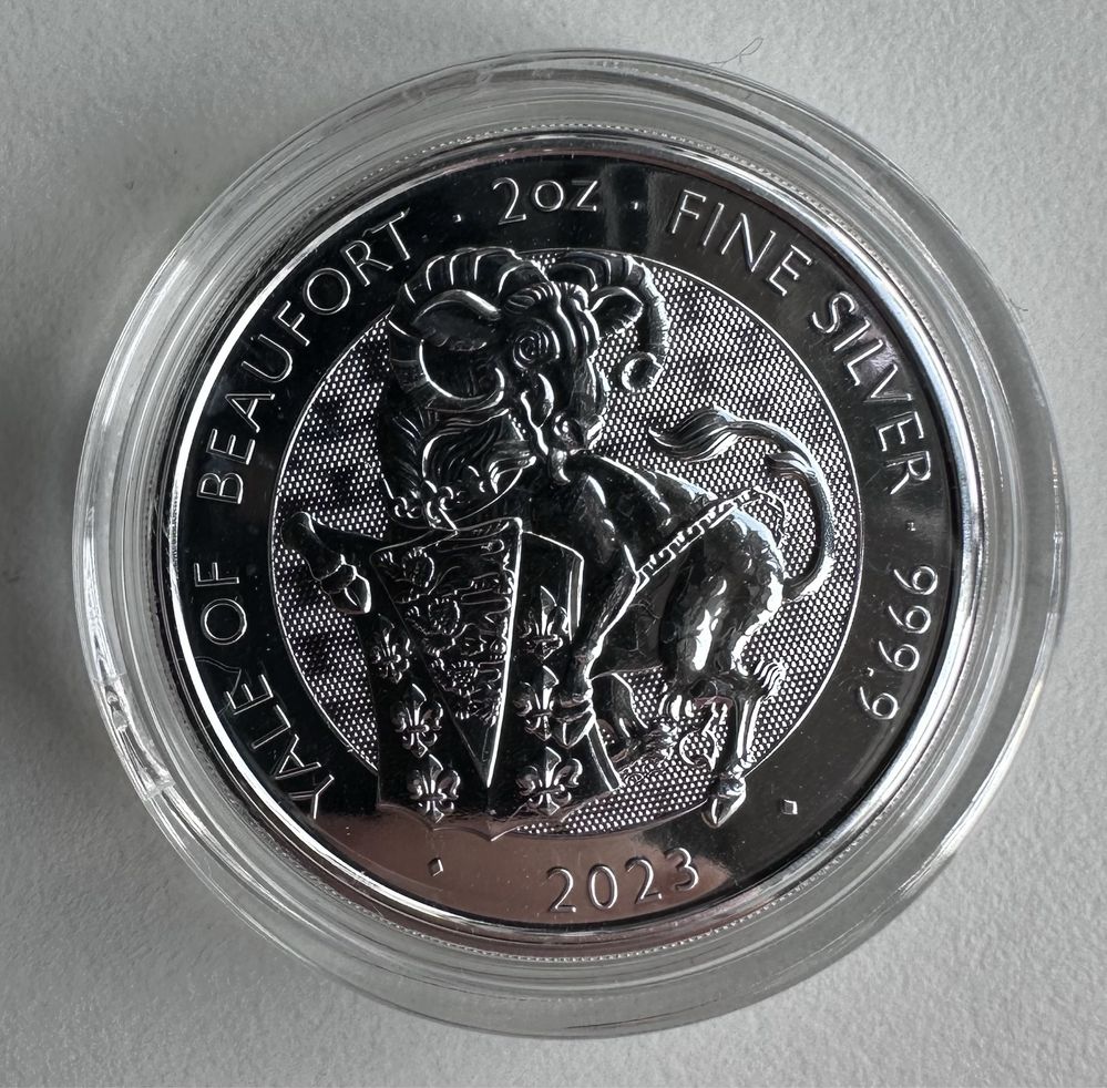 Срібна монета 2 oz Tudor Beasts Yale Of Beaufort чудовиська звіри