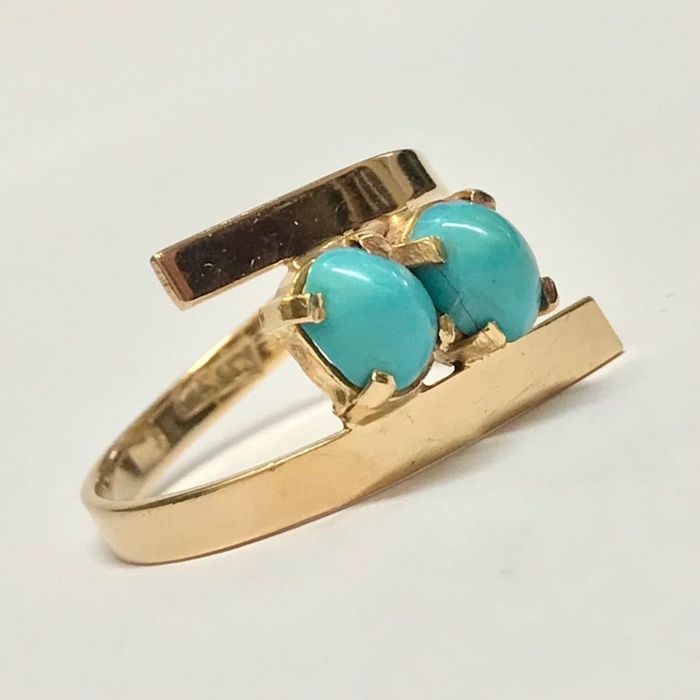 Złoty PIERŚCIONEK 18K TURKUSY Egipski wyrób r. 17